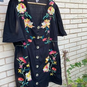Floral Embroidered Black Dress